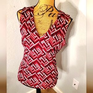 White House Black Market Red and White Geometric Tank Top